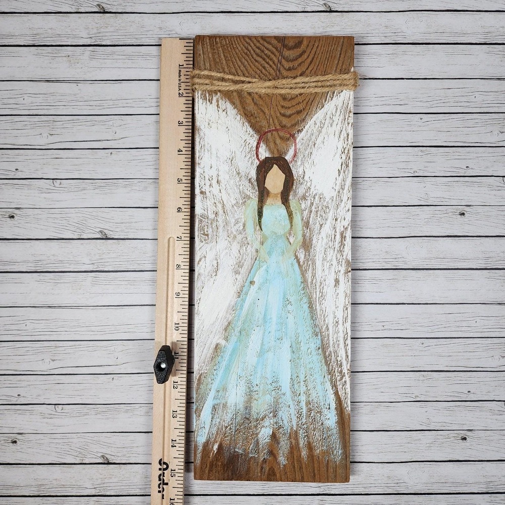 Handmade Wood Angel Wall Plaques Set Of 2 Rustic Primitive Religious Decor - Picture 5 of 9